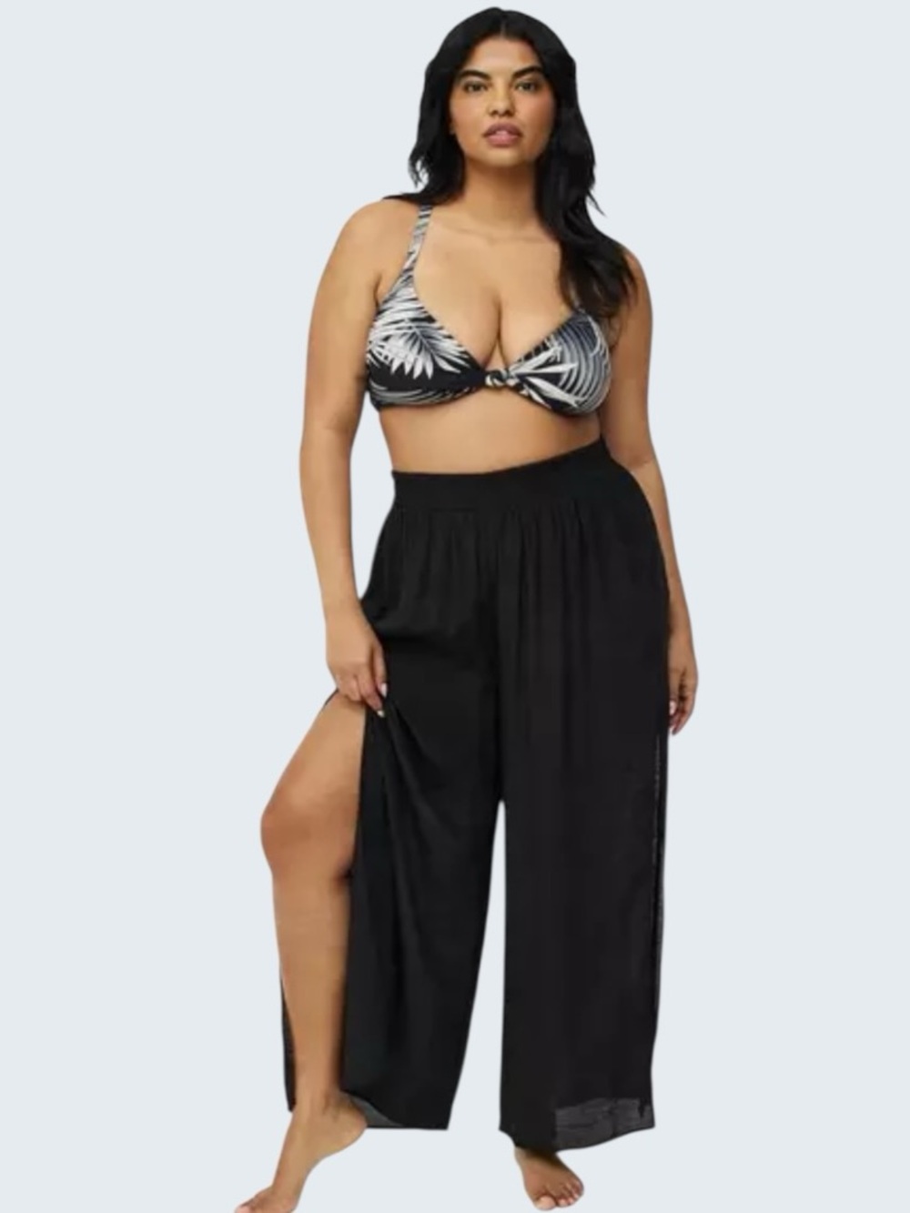 Torrid Black Crepe Side Slit Swim Cover-Up Pant